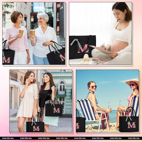7 Pcs Initial Gifts Sets for Women Initial Tote Bag Monogram Makeup Bag Initial Cup Birthday Gift for Bride Women Mom(Letter M) in Saudi Arabia