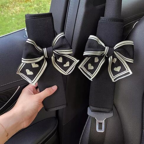 ZigiHos Cute Bow Car Seat Belt Cover Pads Seat Strap Cushion Pads 2Packs & 4Packs Soft Seat Belt Cover for Shoulder Pad Neck Cushion Protector Car Accessories Universal Seat Belt Cover (Brick red,4) in Saudi Arabia