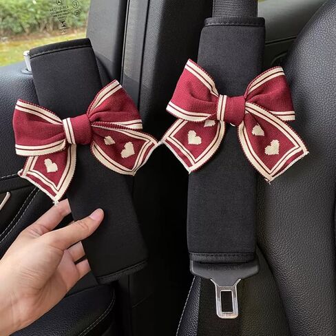 ZigiHos Cute Bow Car Seat Belt Cover Pads Seat Strap Cushion Pads 2Packs & 4Packs Soft Seat Belt Cover for Shoulder Pad Neck Cushion Protector Car Accessories Universal Seat Belt Cover (Brick red,4) in Saudi Arabia
