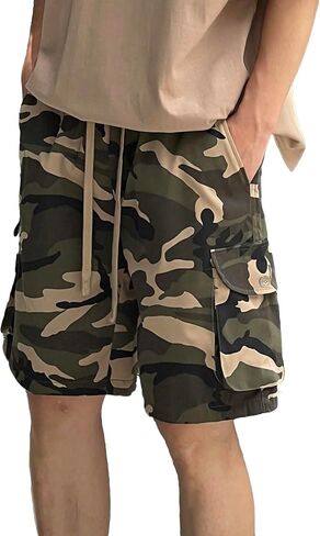 OYOANGLE Men's Camo Print Drawstring Elastic Waist Flap Pocket Shorts Casual Straight Leg Sport Shorts in Saudi Arabia
