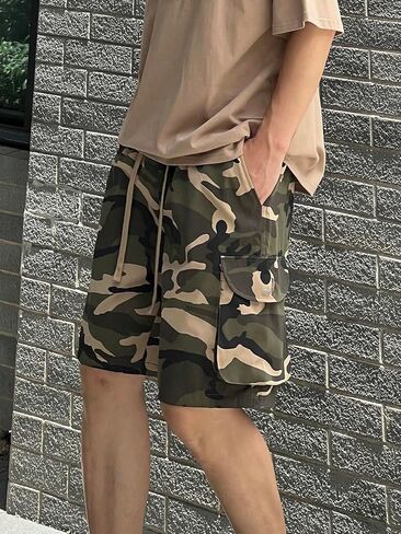 OYOANGLE Men's Camo Print Drawstring Elastic Waist Flap Pocket Shorts Casual Straight Leg Sport Shorts in Saudi Arabia