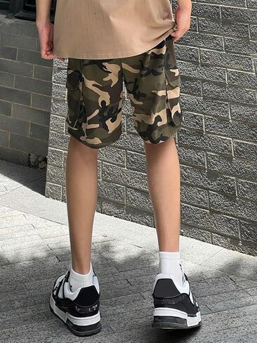 OYOANGLE Men's Camo Print Drawstring Elastic Waist Flap Pocket Shorts Casual Straight Leg Sport Shorts in Saudi Arabia