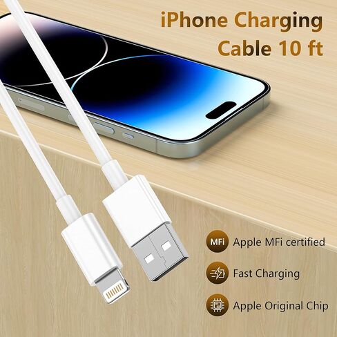 5 عبوات من كابل شاحن iPhone بطول 10 أقدام [معتمد من Apple MFi] أسلاك شحن USB طويلة إلى Lightning بطول 10 أقدام سريعة عالية السرعة لمزامنة البيانات لأجهزة iPhone 14/13/12/11 Pro Max/XS MAX/XR/XS/X iPad بطول 10 أقدام in Kuwait