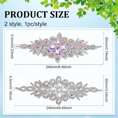 FINGERINSPIRE 2pcs Rhinestone Applique for Dress (Black,9.5x3.7inch) Iron on/Sew Crystal Patch Hotfix Diamond Sewing Appliques for Bridal Dress, Gowns, Headpiece, Belt or Other Item Decoration in Saudi Arabia