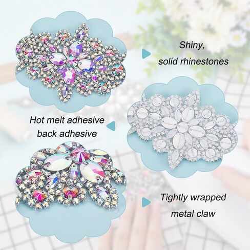 FINGERINSPIRE 2pcs Rhinestone Applique for Dress (Black,9.5x3.7inch) Iron on/Sew Crystal Patch Hotfix Diamond Sewing Appliques for Bridal Dress, Gowns, Headpiece, Belt or Other Item Decoration in Saudi Arabia