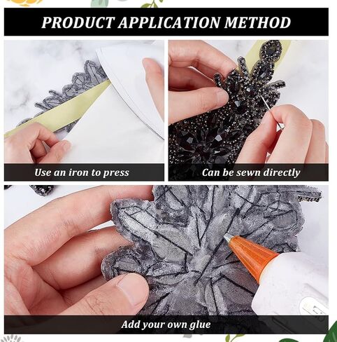 FINGERINSPIRE 2pcs Rhinestone Applique for Dress (Black,9.5x3.7inch) Iron on/Sew Crystal Patch Hotfix Diamond Sewing Appliques for Bridal Dress, Gowns, Headpiece, Belt or Other Item Decoration in Saudi Arabia