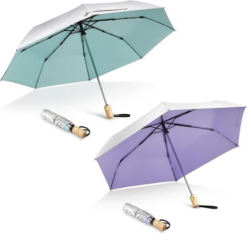 G4Free UPF 50+ UV Protection Travel Umbrella with Wooden Handle 42 Inch Lightweight Sun Rain Folding Umbrellas Auto Open Close in Saudi Arabia