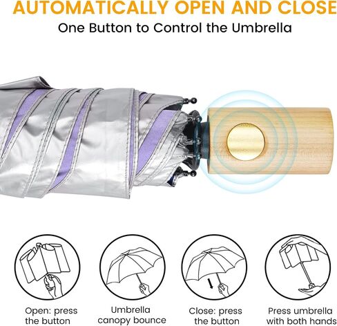 G4Free UPF 50+ UV Protection Travel Umbrella with Wooden Handle 42 Inch Lightweight Sun Rain Folding Umbrellas Auto Open Close in Saudi Arabia