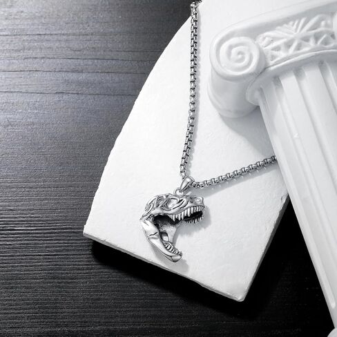 قلادة ديناصور PDTJMTG من الفضة الإسترلينية على شكل جمجمة T-Rex هدية للرجال الأولاد in Kuwait