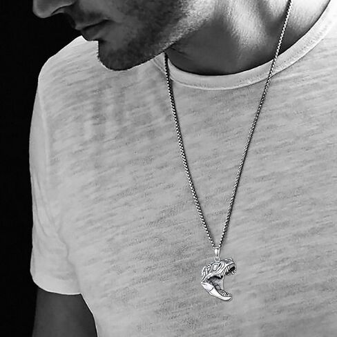 قلادة ديناصور PDTJMTG من الفضة الإسترلينية على شكل جمجمة T-Rex هدية للرجال الأولاد in Kuwait