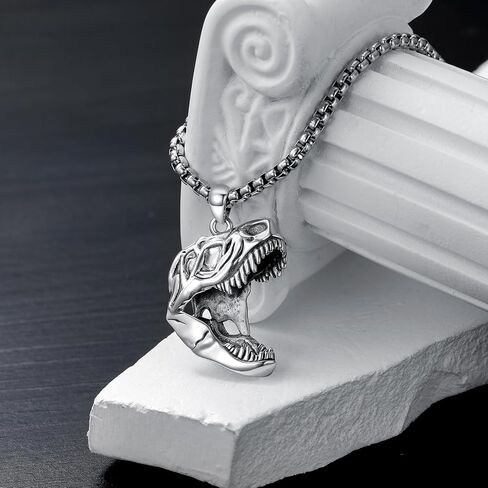 قلادة ديناصور PDTJMTG من الفضة الإسترلينية على شكل جمجمة T-Rex هدية للرجال الأولاد in Kuwait