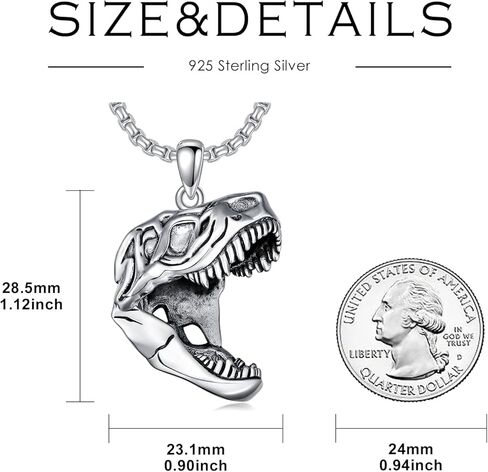 قلادة ديناصور PDTJMTG من الفضة الإسترلينية على شكل جمجمة T-Rex هدية للرجال الأولاد in Kuwait