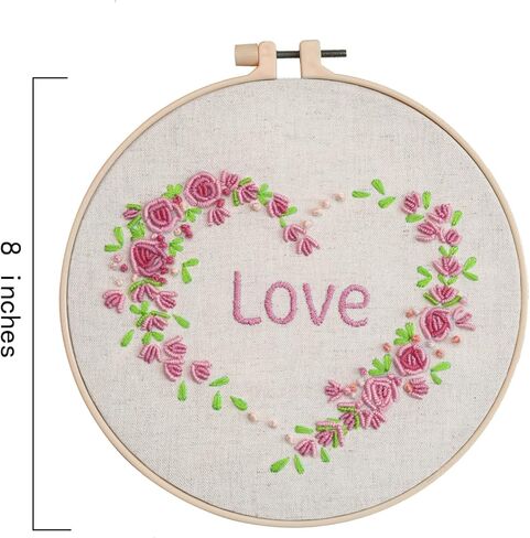 Ebherys Level2: مجموعتان من العبوة، 1 طوق و1 إطار أبيض، طقم تطريز يدوي للبالغين، غير متقاطع، حفل زفاف وهدية، غرز جديدة من تنورة الشاش والشعر الطويل (الزفاف) in Kuwait