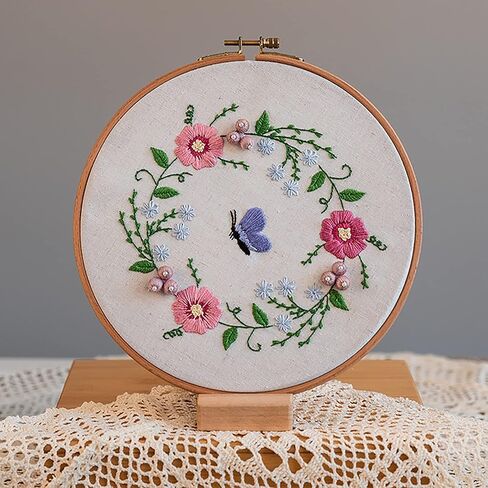 Ebherys Level2: مجموعتان من العبوة، 1 طوق و1 إطار أبيض، طقم تطريز يدوي للبالغين، غير متقاطع، حفل زفاف وهدية، غرز جديدة من تنورة الشاش والشعر الطويل (الزفاف) in Kuwait