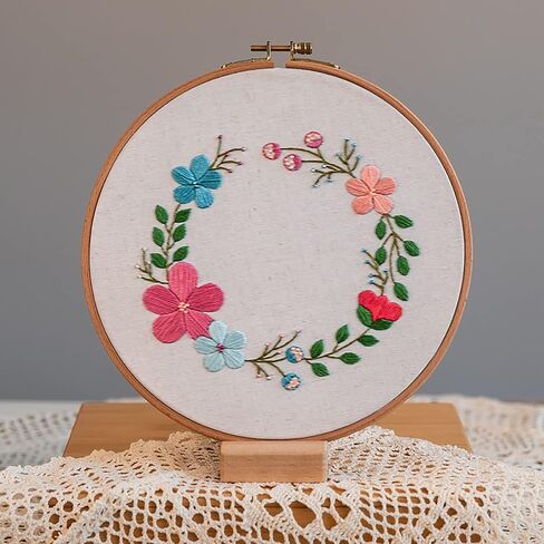 Ebherys Level2: مجموعتان من العبوة، 1 طوق و1 إطار أبيض، طقم تطريز يدوي للبالغين، غير متقاطع، حفل زفاف وهدية، غرز جديدة من تنورة الشاش والشعر الطويل (الزفاف) in Kuwait