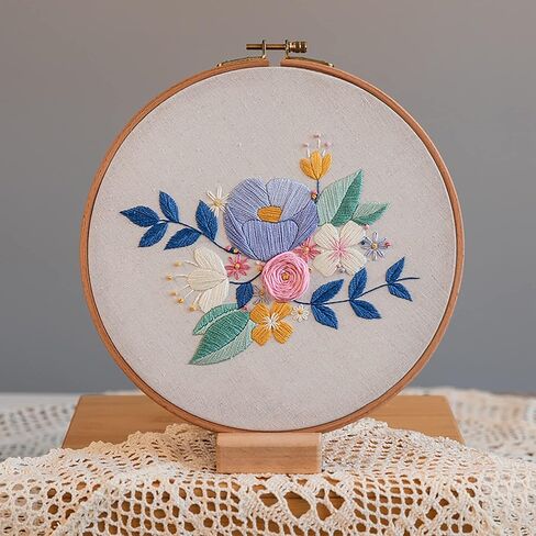 Ebherys Level2: مجموعتان من العبوة، 1 طوق و1 إطار أبيض، طقم تطريز يدوي للبالغين، غير متقاطع، حفل زفاف وهدية، غرز جديدة من تنورة الشاش والشعر الطويل (الزفاف) in Kuwait