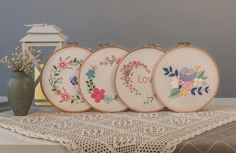 Ebherys Level2: مجموعتان من العبوة، 1 طوق و1 إطار أبيض، طقم تطريز يدوي للبالغين، غير متقاطع، حفل زفاف وهدية، غرز جديدة من تنورة الشاش والشعر الطويل (الزفاف) in Kuwait