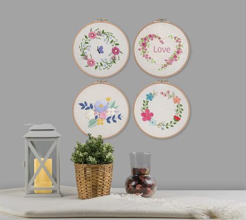 Ebherys Level2: مجموعتان من العبوة، 1 طوق و1 إطار أبيض، طقم تطريز يدوي للبالغين، غير متقاطع، حفل زفاف وهدية، غرز جديدة من تنورة الشاش والشعر الطويل (الزفاف) in Kuwait