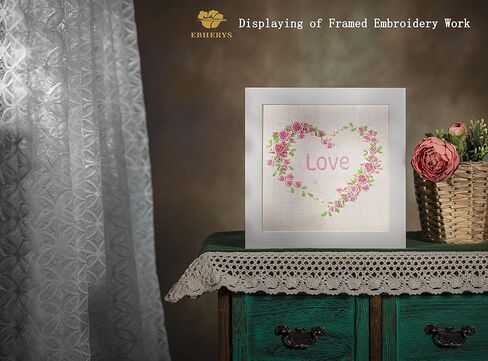 Ebherys Level2: مجموعتان من العبوة، 1 طوق و1 إطار أبيض، طقم تطريز يدوي للبالغين، غير متقاطع، حفل زفاف وهدية، غرز جديدة من تنورة الشاش والشعر الطويل (الزفاف) in Kuwait