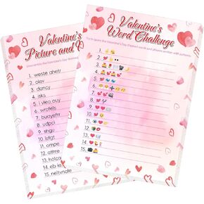 YQUQWN 31 قطعة من بطاقات ألعاب تخمين صور عيد الحب وتدافع الكلمات، أنشطة حفلات ممتعة على الوجهين للبالغين، والعائلات، والمكاتب، والمجموعات الكبيرة، ألعاب عيد الحب، ألعاب عيد الحب in Kuwait