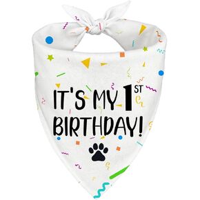 It’s My 1st Birthday Dog Bandana, Color Ribbon Pattern Pet Bandana, Birthday Party Accessories, Adjustable Comfortable Triangle Dog Scarf for Small Medium Dogs in Kuwait