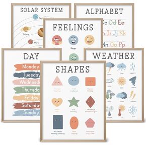 ملصقات تعليمية للأطفال الصغار من هاند إيزي، 6 قطع من فنون الحائط التعليمية غير المؤطرة مع غلاف مغلف، ديكور جداري فني بوهو مقاس 8 × 10 بوصة لغرفة لعب رياض الأطفال في مرحلة ما قبل المدرسة -HB03 in Kuwait