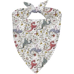 Mythical Themed Dog Bandana, Floral and Dragon Printing Adjustable Comfortable Triangle Dog Scarf for Small Medium Dogs, Fantasy Story Lover Gift in Kuwait