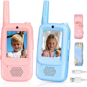 Video Walkie Talkies for Kids with Real-Time Screen & Voice Changer, Rechargeable Walkie Talkies Long Range Radios, for Outside, Hiking, Birthday Gifts for Boys/Girls Ages 3-12 in Saudi Arabia