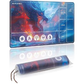 حصيرة لعب NiHome متوافقة مع MTG Magic The Gathering، مقاس 24 × 14 بوصة - قاعدة مطاطية غير قابلة للانزلاق، حواف مخيطة، مناطق للبطاقات وغطاء تخزين واقٍ (تنين الجليد) in Saudi Arabia