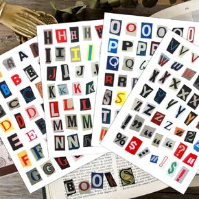 181pcs / 4 Sheets Retro Alphabet Stickers, Vintage Scrapbook Sticker English Alphabet Number Symbol Label Decals Aesthetic Letter Sticker for Scrapbooking DIY Crafts Artistic Journaling in Kuwait