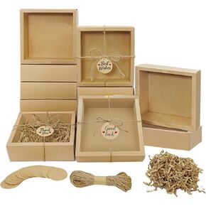 30 مجموعة من صناديق الورق المقوى ذات الأدراج من Corsiampoo، علب هدايا مقاس 6.5 × 6.5 × 2 بوصة مع نافذة، صندوق صابون محلي الصنع مع علامات فارغة، سلسلة الجوت والرافية، مثالية لملفات تعريف الارتباط والحلوى ومفضلات الحفلات in Kuwait