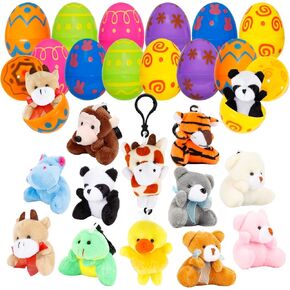 حشو بيض عيد الفصح المملوء مسبقًا مع حشوات ألعاب قطيفة صغيرة على شكل حيوانات لصيد بيض عيد الفصح، هدايا حشو سلة عيد الفصح للأطفال من سن 3 إلى 8 سنوات للأطفال الأولاد والبنات والأطفال الصغار هدايا حفلات عيد الفصح in Kuwait