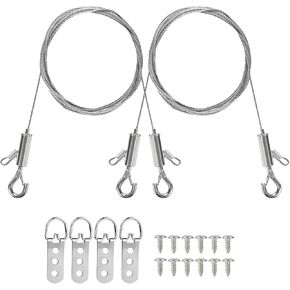 مجموعة أسلاك تعليق الصور، سلك إطار قابل للتعديل 2 متر × 1.5 مم خطافات صغيرة شديدة التحمل 50 رطل، للوحات القماشية/ المرايا/ الإطارات/ الأعمال الفنية، مصباح الإضاءة، اللوحات الإعلانية، سلة زهور (قطعتان) in Kuwait