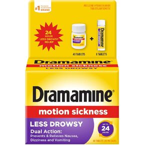 Dramamine All Day Less Drowsy Motion Sickness Relief | 8 tablets | pack of 3 |Packaging may vary in Saudi Arabia