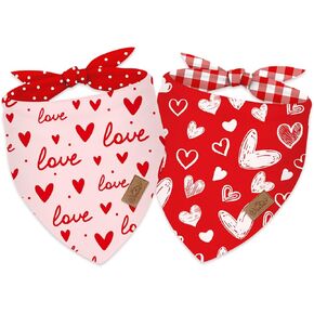 Whaline 2Pcs Valentine's Day Dog Bandana Double-Sided Pink Red Love Heart Triangle Pet Scarf Adjustable Pet Neckerchief Dog Bib for Medium Large Dog Cat Birthday Costume Accessories in Saudi Arabia