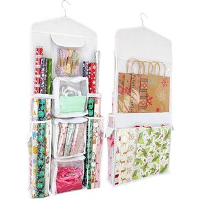 منظم تغليف الهدايا على الوجهين من SumDirect - جيوب حامل تخزين حقيبة هدايا ورقية للتغليف باللون الأبيض in Kuwait