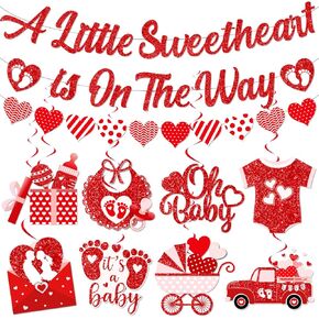 Valentines Baby Shower Decorations, A Little Sweetheart Is On The Way Banner and Red Baby Shower Decorations Hanging Swirls, Sweetheart Decorations for Valentines Day Baby Shower Party in Kuwait