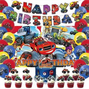 42pcs Blaze and the monster Birthday Party Supplies Pack Includes，Banner，Cake Topper，Blackdrop,Balloons for Blaze Party Supplies in Saudi Arabia