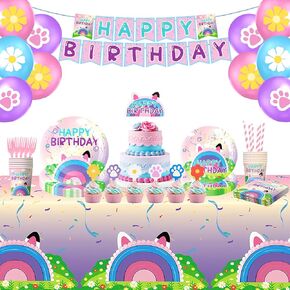 189pcs Cartoon Cat Theme Doll House Party Decorations Supplies - Include Tablecloth Balloons Banners Cake Topper Paper Plates Napkins Paper Cups for Birthday Baby Shower Serves 24 Guests in Saudi Arabia