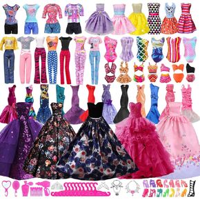 73 Pcs Doll Clothes and Accessories, 3 Wedding Gowns 3 Evening Dresses 3 Fashion Dresses 3 Tops 3 Pants 3 Bikini Swimsuits 10 Shoes 45 Accessories for 11.5 inch Girl Dolls Birthday Present for Girls in Kuwait