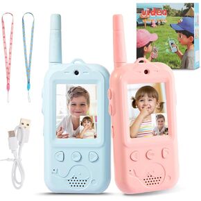 Video Walkie Talkies for Kids,Dual Camera 2-Pack Rechargeable Video Intercom Long Range Walkie Talkies,Voice Chat&Photo,Gifts for Age 3-12 Boys Girls Indoor Outdoor Games,Camping (Blue + Pink) in Saudi Arabia
