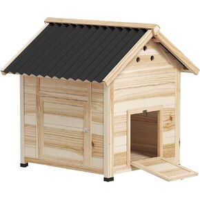 PawHut Duck Coop, Wooden Duck House, Outdoor Small Animal House with Openable Roof, Double Doors, Removable Base for 1-3 Ducks, Chickens, Rabbits, Cats, Natural Wood in Kuwait