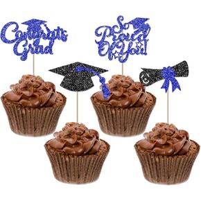 24Pcs Black Red Graduation Cupcake Toppers 2026, Glitter Grad Cap Diploma Congrats Grad We Are So Proud of You Cupcake Toppers for Class of 2026 Graduation Party Decorations. in Saudi Arabia