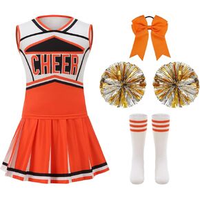 LMYOVE Cheerleader Costume for Girls, Cheerleading Outfit for Kids with Pom Pom, Child Halloween Costume Dress Uniform in Kuwait