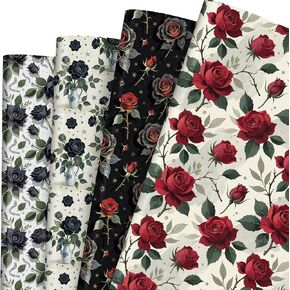 Liobelon Gothic Rose Wrapping Paper - 12 Sheets Dark Black & Red Roses Designs, Horror Goth Aesthetic Flower Gift Wrap for Gothic Birthday, Wedding, Anniversary, Mother's Day, 19.7 x 27.6 In. in Saudi Arabia