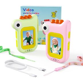 Dinosaur Video Walkie Talkies for Kids with 6 Voice Effects, Support Send Voice, Pictures, Emojis, and Selfies, Upgraded Front and Rear Cameras,Gifts for Boys & Girls Outdoor Play, Camping in Saudi Arabia