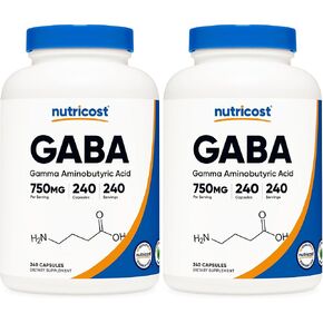 Nutricost GABA (Gamma Aminobutyric Acid) 750mg, 240 Capsules, 240 Servings - Non-GMO, Gluten Free in Saudi Arabia