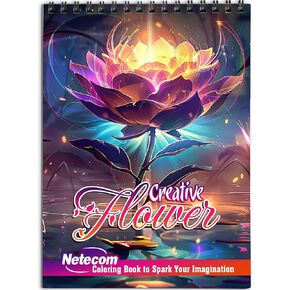 كتاب تلوين الزهور للبالغين من Netecom، غلاف ناعم حلزوني، 30 صفحة مفصلة لتصميم الزهور لتخفيف التوتر والاسترخاء in Kuwait