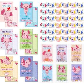 36 Sets Valentine Axolotl Gifts Sets for Class Axolotl Cards with Mini Toys Glow in The Dark Small Figurines for Valentine School Classroom Exchange Gift Party Favors in Saudi Arabia