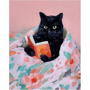 RLTXBUK Black Cat Reading Book Paint by Numbers Kit for Adults Beginners Kids 4-12, Cat and Book Lovers Gifts DIY Oil Painting Kits on Canvas Framed for Home Kids Room Apartment Decor 16x20 in in Kuwait